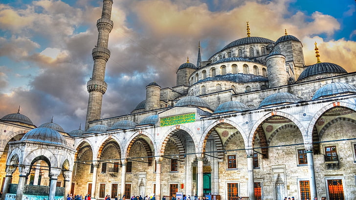 Moschea Blu, Istanbul, Sultan Ahmed Mosque, moschea, Istanbul, Turchia, architettura islamica, nuvole, vo edificio, architettura, Sfondo HD