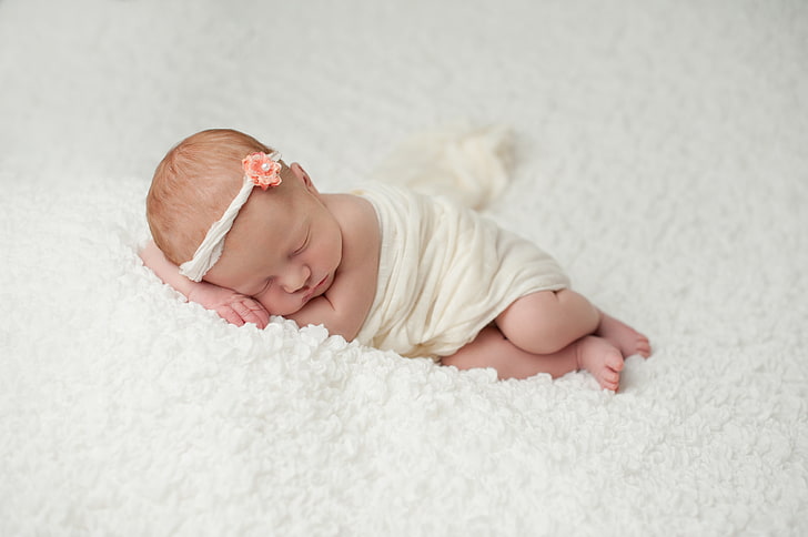 Tidur, Bayi, Ikat Kepala, Bayi perempuan, 4K, Wallpaper HD