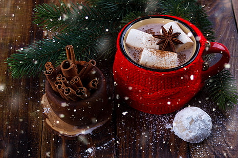 Mat, varm choklad, kanel, kopp, marshmallow, HD tapet HD wallpaper
