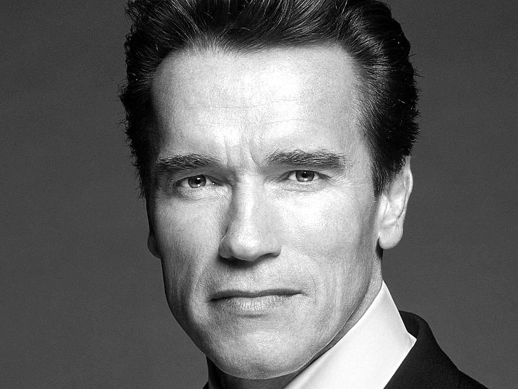 Arnold Schwarzenegger, Arnold Schwarzenegger, skådespelare, guvernör, kändis, svart vit, ansikte, skjorta, HD tapet