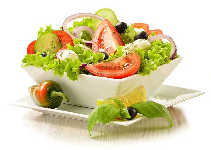 овощное салатное блюдо, салат, тарелка, овощи, вкусно, HD обои