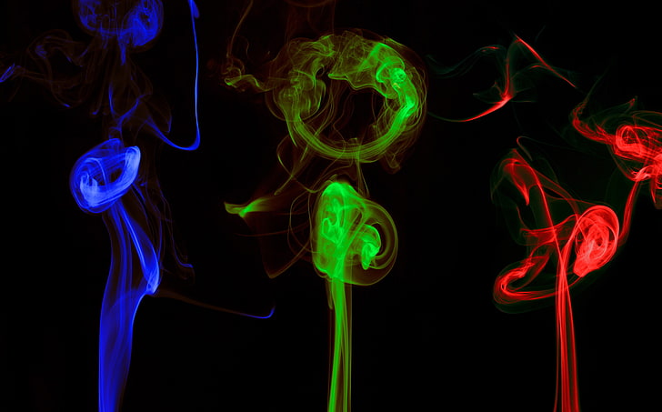 синий, красный и зеленый дымы, абстракция, 3d, искусство, HD обои