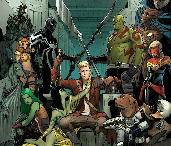 Guardiões Da Galáxia, Capitão Marvel, Drax O Destruidor, Gamora, Groot, Howard O Pato, Guaxinim Foguete, Senhor Das Estrelas, HD papel de parede