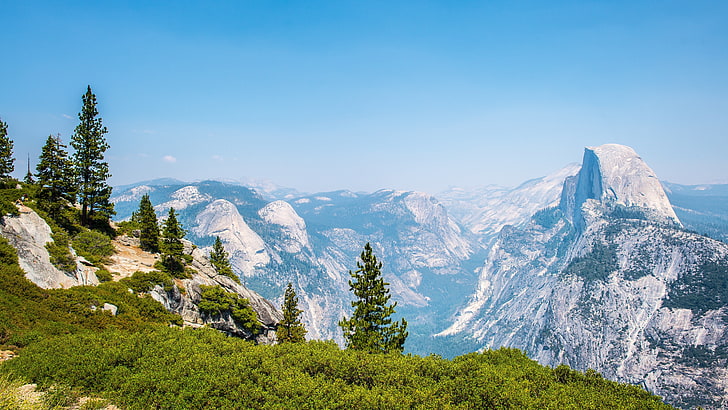 yeşil ağaçlar, California, Yosemite Vadisi, manzara, dağlar, HD masaüstü duvar kağıdı