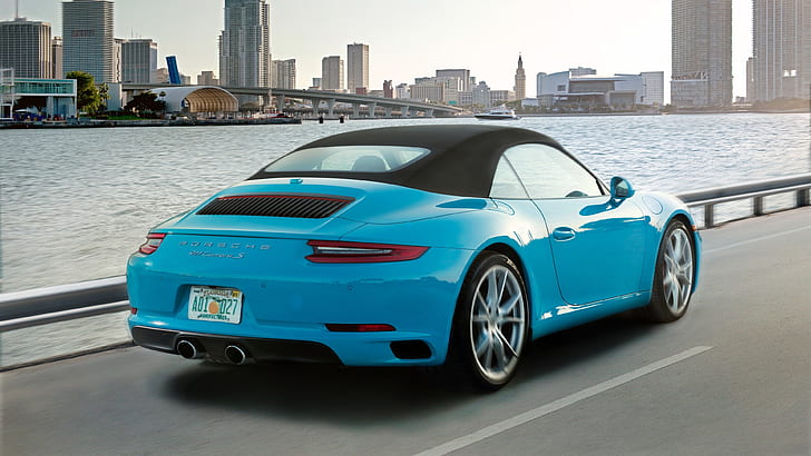 Porsche 911 Carrera S cabriolet, vue arrière de la supercar bleue, Porsche, 911, Carrera, S, Cabriolet, bleue, Supercar, arrière, vue, Fond d'écran HD
