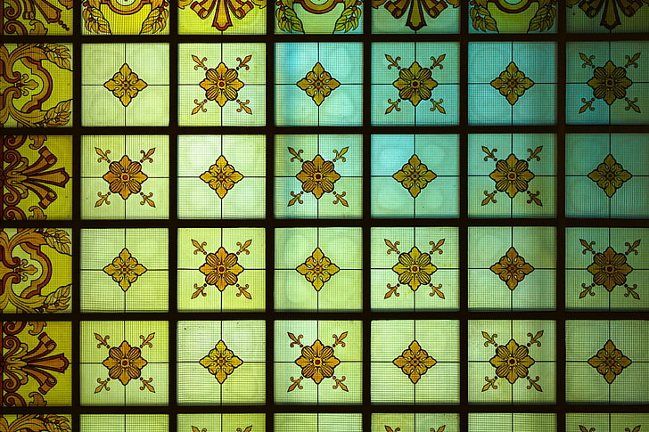 abstract, architecture, art, beautiful, colored, coloured, decoration, design, geometric, glass, graphic, green, illustration, interior design, ornate, painted, painted glass, pattern, repetition, seamless, shape, st, HD wallpaper
