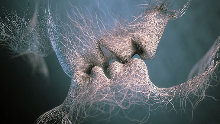 net, kiss, tenderness, composition, HD wallpaper