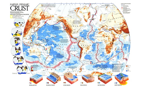 Dünya'nın dinamik kabuk illüstrasyon, Dünya, diyagramları, harita, National Geographic, dünya, dünya haritası, infographics, HD masaüstü duvar kağıdı HD wallpaper