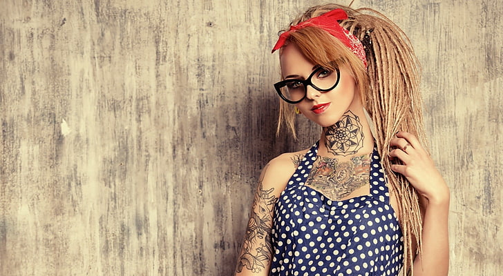 tattoo, women, dreadlocks, women with glasses, HD wallpaper