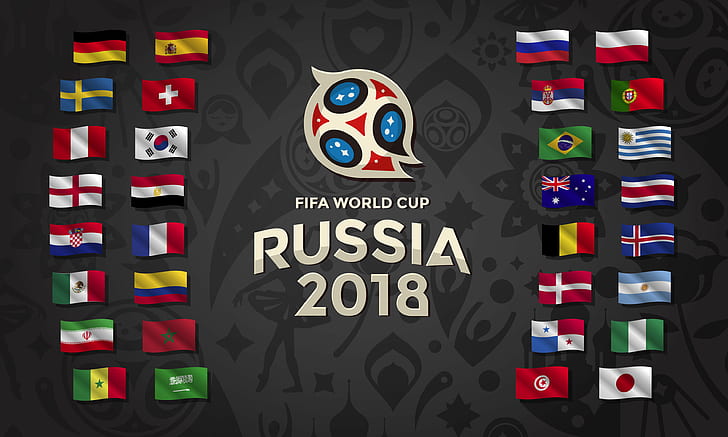 スポーツ、2018 FIFAワールドカップ、アルゼンチン、オーストラリア、ベルギー、ブラジル、コロンビア、コスタリカ、クロアチア、デンマーク、エジプト、イングランド、FIFA、旗、フランス、ドイツ、アイスランド、イラン、日本、メキシコ、モロッコ、ナイジェリア、パナマ、ペルー、ポーランド、ポルトガル、ロシア、サウジアラビア、セネガル、セルビア、サッカー、韓国、スペイン、スウェーデン、スイス、チュニジア、ウルグアイ、ワールドカップ、 HDデスクトップの壁紙