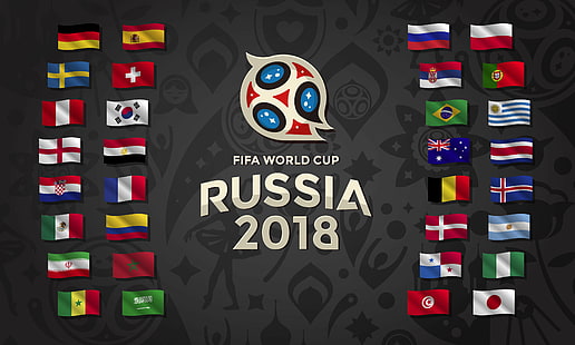 スポーツ、2018 FIFAワールドカップ、アルゼンチン、オーストラリア、ベルギー、ブラジル、コロンビア、コスタリカ、クロアチア、デンマーク、エジプト、イングランド、FIFA、旗、フランス、ドイツ、アイスランド、イラン、日本、メキシコ、モロッコ、ナイジェリア、パナマ、ペルー、ポーランド、ポルトガル、ロシア、サウジアラビア、セネガル、セルビア、サッカー、韓国、スペイン、スウェーデン、スイス、チュニジア、ウルグアイ、ワールドカップ、 HDデスクトップの壁紙 HD wallpaper