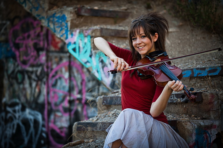 women wall lindsey stirling violinist 5200x3466  People Lindsey Stirling HD Art , women, wall, HD wallpaper