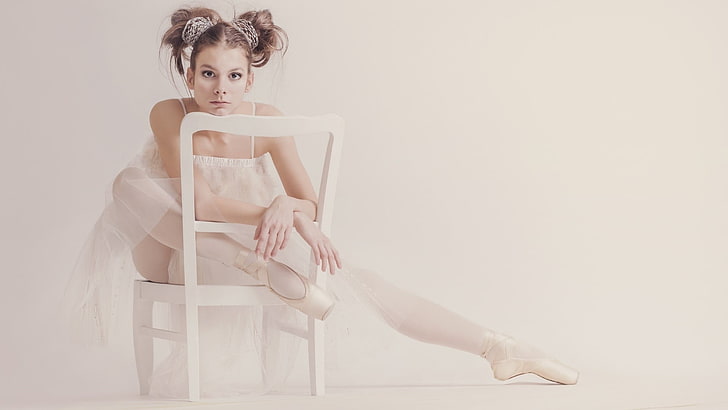 ballerina, chair, legs, sitting, women, model, HD wallpaper
