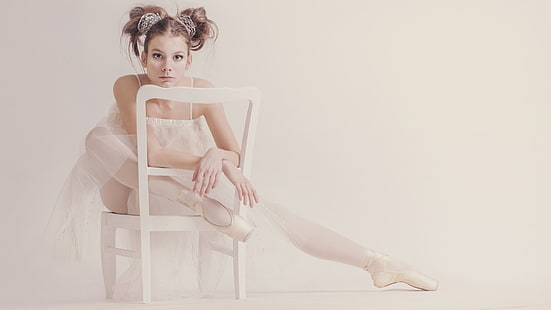 балерина, кресло, ножки, сидит, женщина, модель, HD обои HD wallpaper
