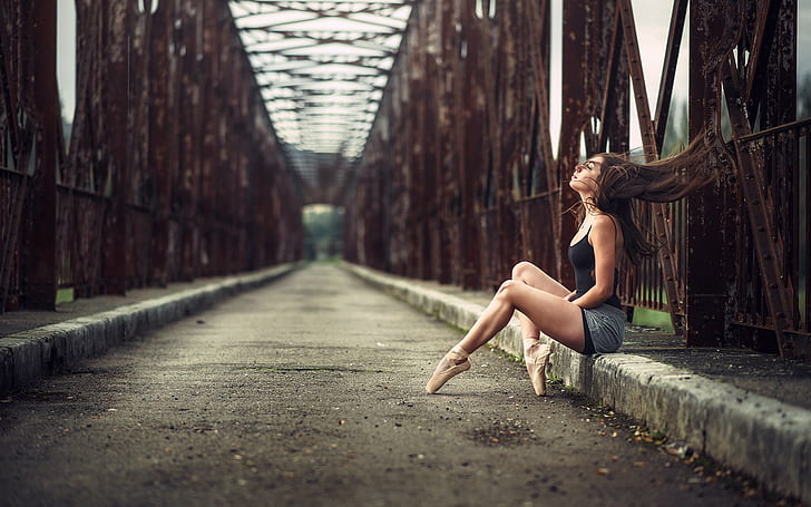 wanita, jembatan, sandal balet, berangin, Wallpaper HD
