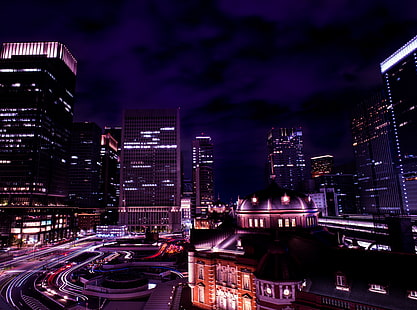 Tóquio, visão noturna, japão, arranha-céus, Ásia, japão, tóquio, estação tóquio, marunouchi, HD papel de parede HD wallpaper
