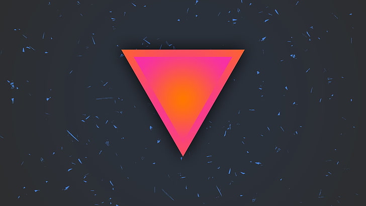 розов и оранжев триъгълник лого, абстрактно, минимализъм, триъгълник, HD тапет