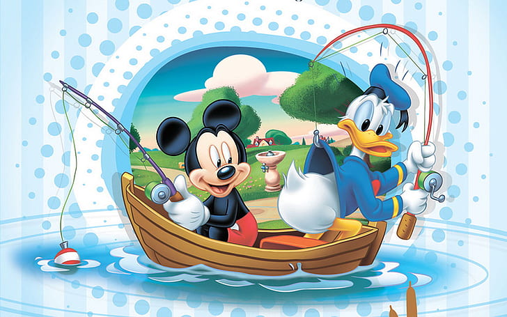ミッキーマウスとドナルドダックフィッシングボートディズニーイメージ1920×1200、 HDデスクトップの壁紙