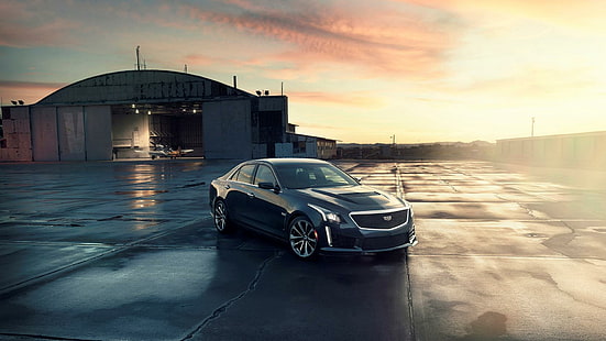 Cadillac CTS-V 2016, czarny sedan, samochody, cadillac, gry, 2016, wschód słońca, Tapety HD HD wallpaper