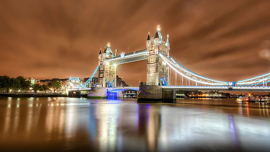 Tower Bridge Night Time London Bridge Bridge vid floden Themsen i London England Desktop HD Wallpaper för mobiltelefoner Tablet och PC 1920 × 1200, HD tapet HD wallpaper