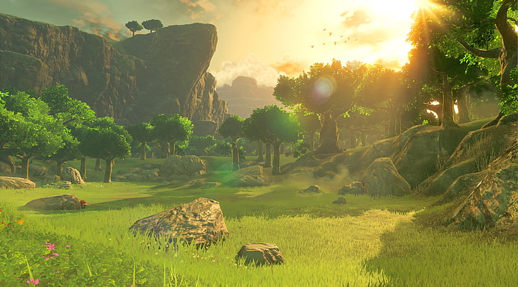 The Legend of Zelda Breath of the Wild..., green trees, Games, Other Games, Landscape, Game, Screenshot, Adventure, legend of zelda, Link, 2017, videogame, HD wallpaper