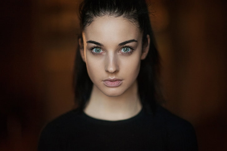Alla Berger, wanita, model, wajah, potret, latar belakang sederhana, Maxim Maximov, Wallpaper HD