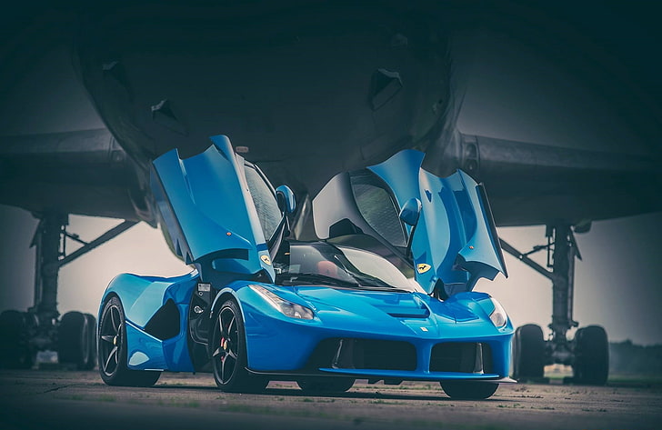 青いスポーツクーペ、フェラーリ、ラフェラーリ、青、ドア、 HDデスクトップの壁紙