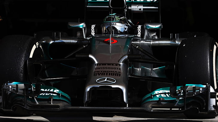 зелен и сив автомобил от Формула 1, Mercedes AMG Petronas, Нико Росберг, Формула 1, състезателни автомобили, каска, спорт, превозно средство, HD тапет
