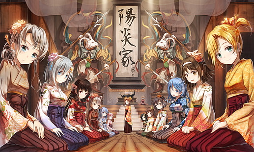 Yukikaze (KanColle), Nowaki (KanColle), Akigumo (KanColle), Kagerou (KanColle), traditionelle Kleidung, Tanikaze (KanColle), Amatsukaze (Kancolle), Tokitsukaze (KanColle), Anime, Hatsukaze (KanColle), Hamakaze (KanColle),Maikaze (KanColle), HD-Hintergrundbild HD wallpaper