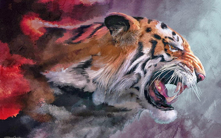 tiger, artwork, animals, big cats, HD wallpaper