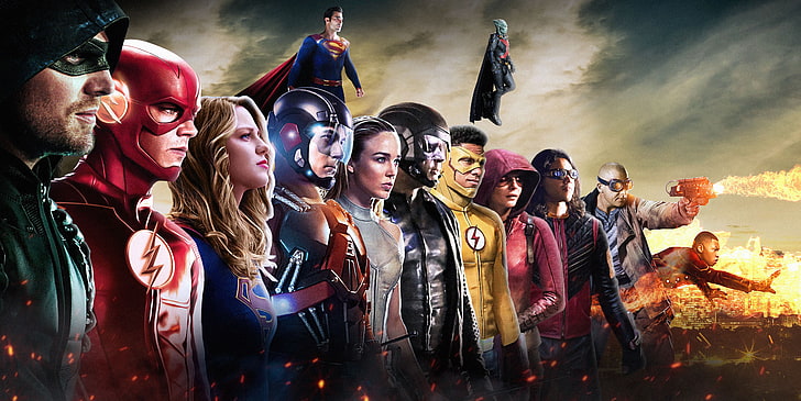 Firestorm, DC 코믹스, White Canary, Arrow, Atom, Supergirl, Superman, 내일의 전설, DC TV 크로스 오버, 슈퍼 히어로, 플래시, 5K, HD 배경 화면