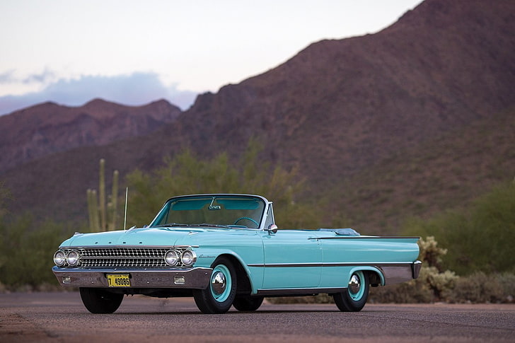 1961, blue, classic, convertible, ford, galaxie, sunliner, HD wallpaper