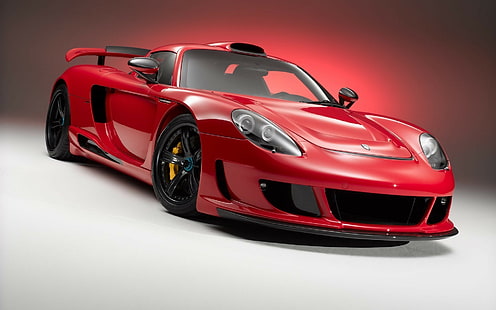auto, Porsche Carrera GT, Gemballa Mirage GT, Porsche, macchine rosse, veicolo, Sfondo HD HD wallpaper