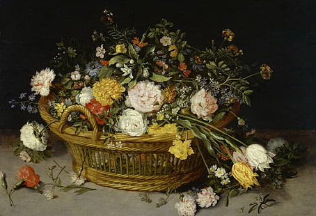 picture, still life, Jan Brueghel the younger, Basket with Flowers, HD wallpaper HD wallpaper