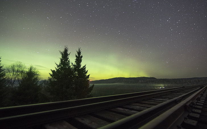 railway, aurorae, HD wallpaper