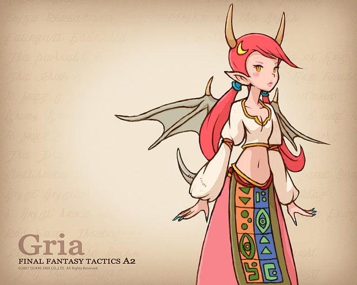 Final Fantasy Tactics A2 Gria wallpaper, final fantasy, final fantasy tactics a2, girl, wings, horns, HD wallpaper