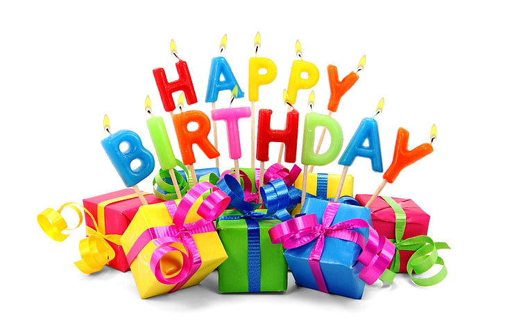 Честит рожден ден тапет, писма, подарък, свещи, честит рожден ден, рожден ден, HD тапет