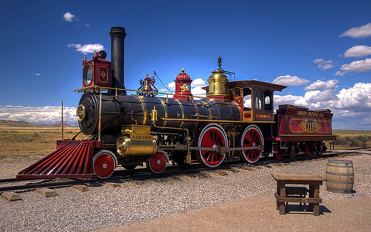 locomotora de vapor, vintage, tren, ferrocarril, vehículo, Fondo de pantalla HD