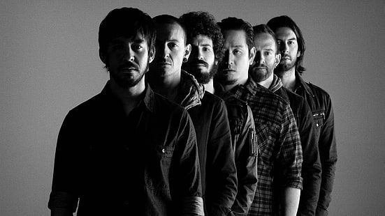 Linkin Park group, linkin park, rock band, bw, HD wallpaper HD wallpaper