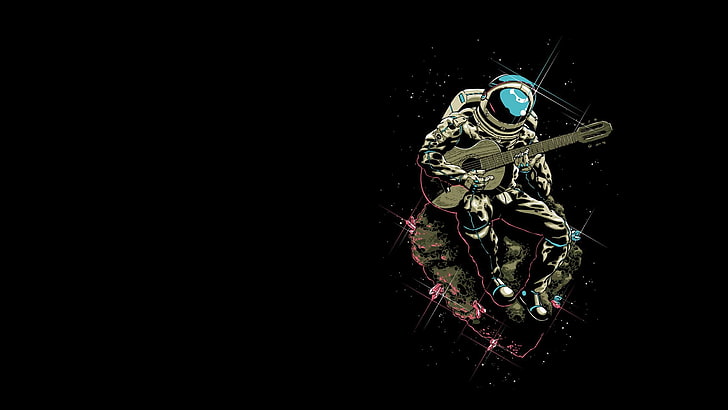 астронавт свири на китара тапет, пространство, музика, китара, китарист, космонафт, HD тапет