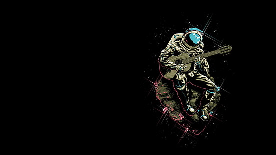 astronaut spelar gitarr tapet, utrymme, musik, gitarr, gitarrist, kosmonaft, HD tapet HD wallpaper
