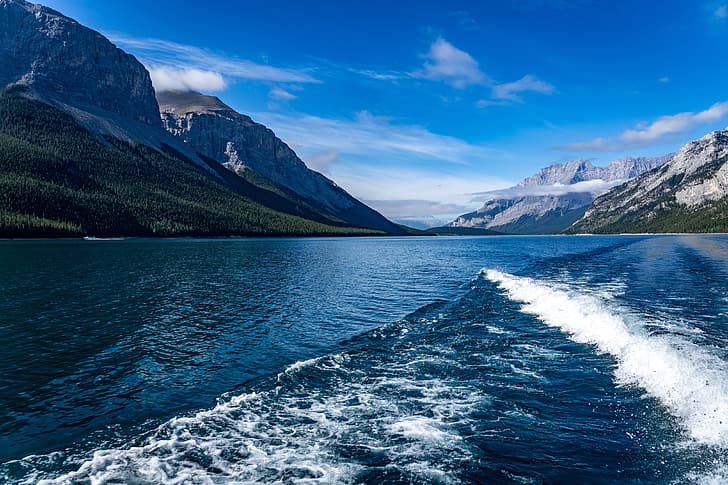 mountains, lake, photo, Canada, Lake Minnewanka, HD wallpaper