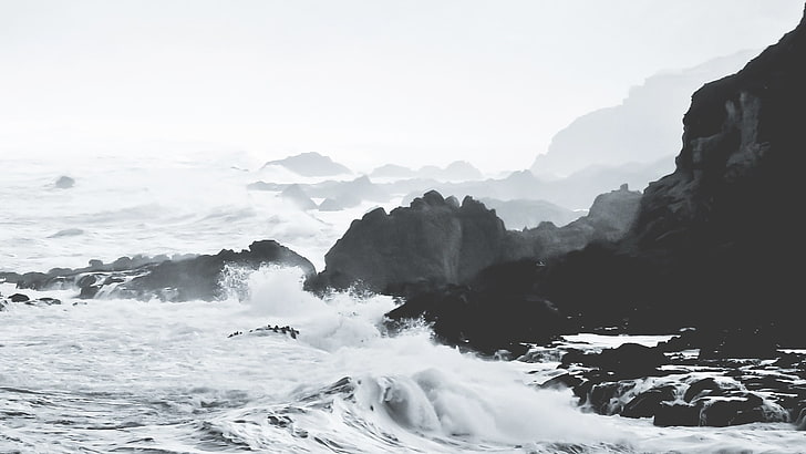tebing hitam, pemandangan, pantai, Wallpaper HD