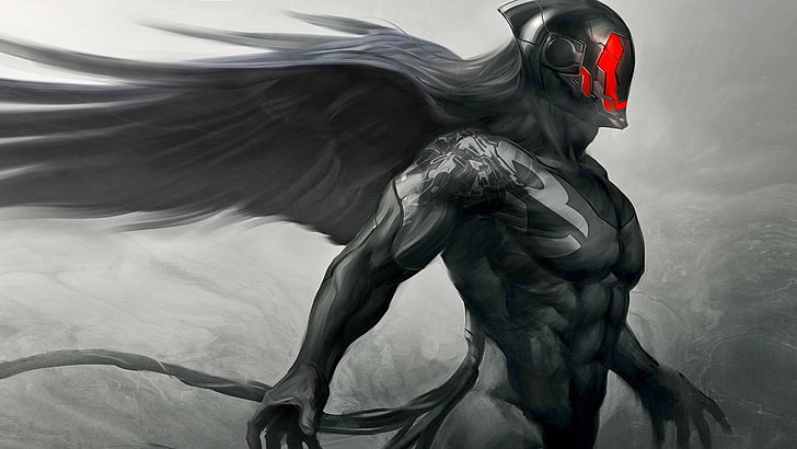 чернокос човек с червена маска илюстрация, тъмно, ъгъл, Artgerm, HD тапет