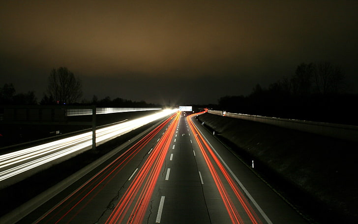 black and red pool table, long exposure, traffic, road, HD wallpaper