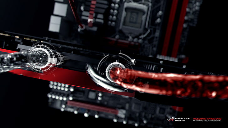 graphics card, computer, PC gaming, technology, water cooling, Republic of Gamers, HD wallpaper
