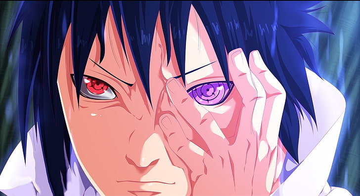 blue haired male anime character illustration, Anime, Naruto, Rinnegan (Naruto), Sasuke Uchiha, Sharingan (Naruto), HD wallpaper
