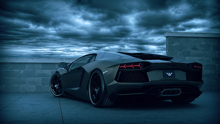 hitam Lamborghini Aventador coupe, mobil, Lamborghini Aventador, supercar, kendaraan, Wallpaper HD