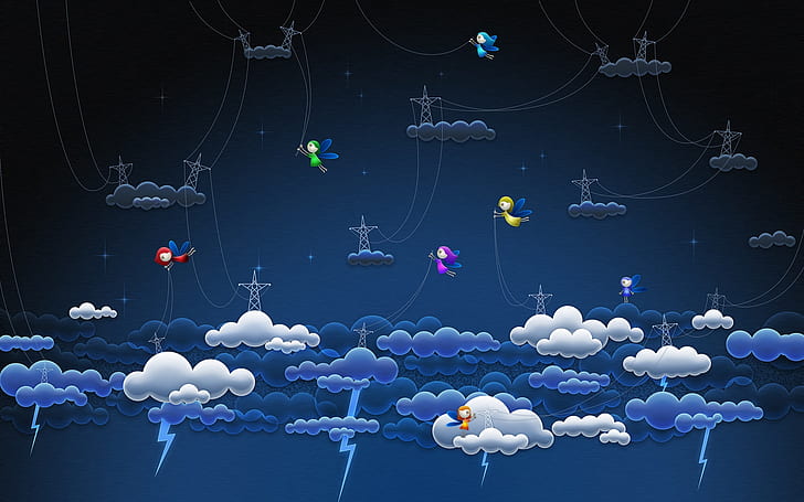 Cloud Lightnings With Fairies, with, cloud, lightnings, fairies, 3d and abstract, HD wallpaper