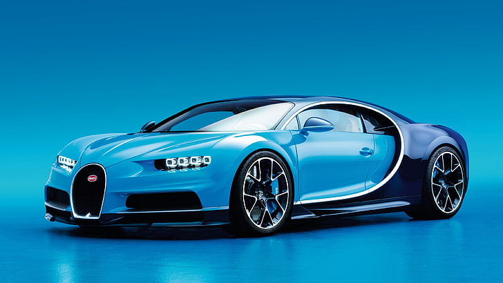 mobil sport biru, Bugatti, Bugatti Chiron, mobil, mobil biru, latar belakang biru, biru, kendaraan, cyan, Wallpaper HD